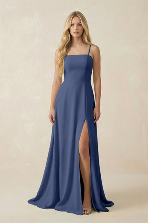 Spaghetti Strap Chiffon A - Line Bridesmaid Dress in Navy - SHE IS ME Bridesmaid Dresses