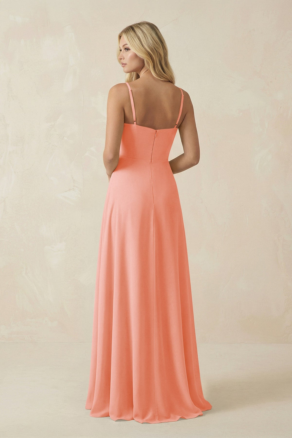 Spaghetti Strap Chiffon A - Line Bridesmaid Dress in Rosette - SHE IS ME Bridesmaid Dresses