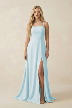 Spaghetti Strap Chiffon A - Line Bridesmaid Dress in Sky Blue - SHE IS ME Bridesmaid Dresses
