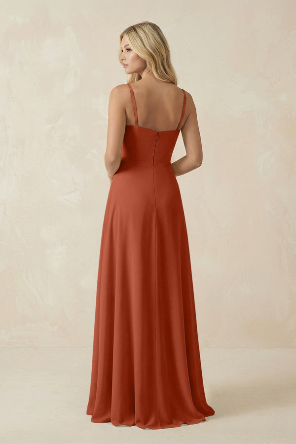 Spaghetti Strap Chiffon A - Line Bridesmaid Dress in Spice - SHE IS ME Bridesmaid Dresses
