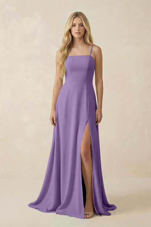 Spaghetti Strap Chiffon A - Line Bridesmaid Dress in Tahiti - SHE IS ME Bridesmaid Dresses