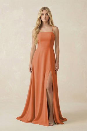 Spaghetti Strap Chiffon A - Line Bridesmaid Dress in Terracotta - SHE IS ME Bridesmaid Dresses