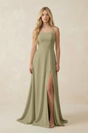 Spaghetti Strap Chiffon A - Line Bridesmaid Dress in Thyme - SHE IS ME Bridesmaid Dresses