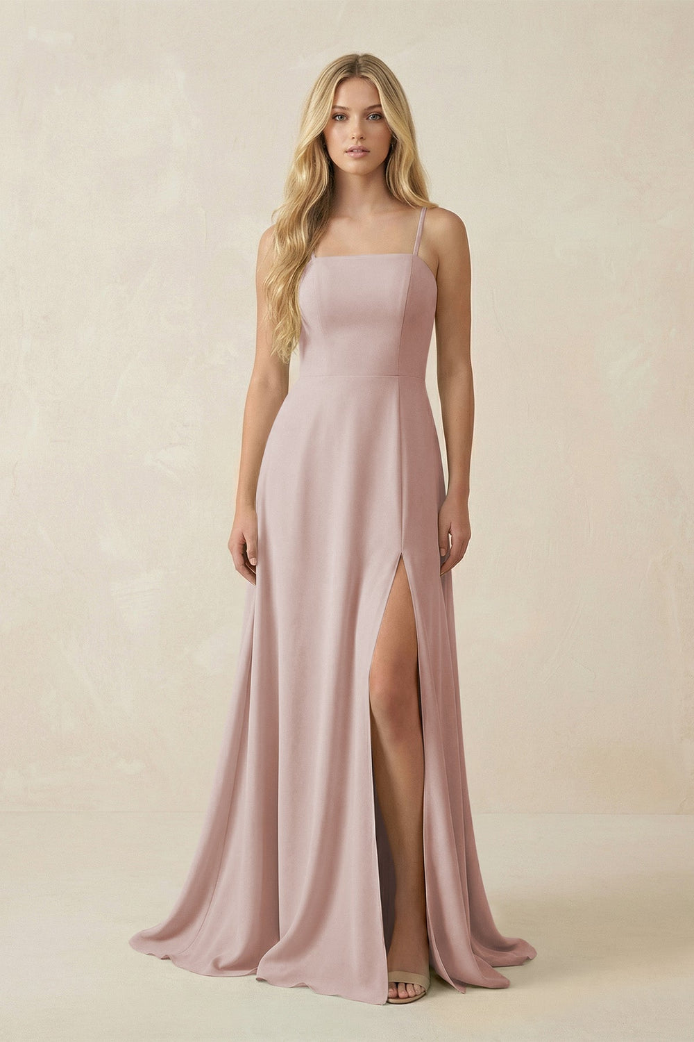 Spaghetti Strap Chiffon A - Line Bridesmaid Dress in Toffee - SHE IS ME Bridesmaid Dresses