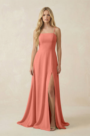 Spaghetti Strap Chiffon A - Line Bridesmaid Dress in Wild Rose - SHE IS ME Bridesmaid Dresses