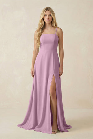 Spaghetti Strap Chiffon A - Line Bridesmaid Dress in Wisteria - SHE IS ME Bridesmaid Dresses