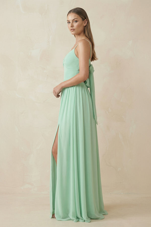 Spaghetti Strap Pleated A-Line Chiffon Bridesmaid Dress in Pale Pistachio - SHE IS ME BRIDESMAID DRESSES