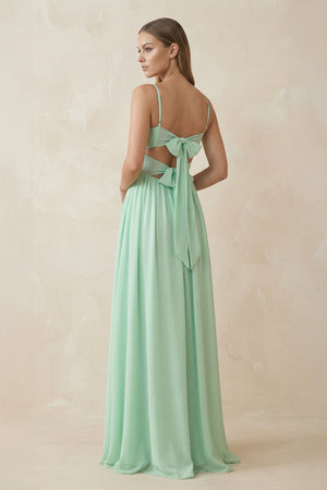 Spaghetti Strap Pleated A-Line Chiffon Bridesmaid Dress in Pale Pistachio - SHE IS ME BRIDESMAID DRESSES