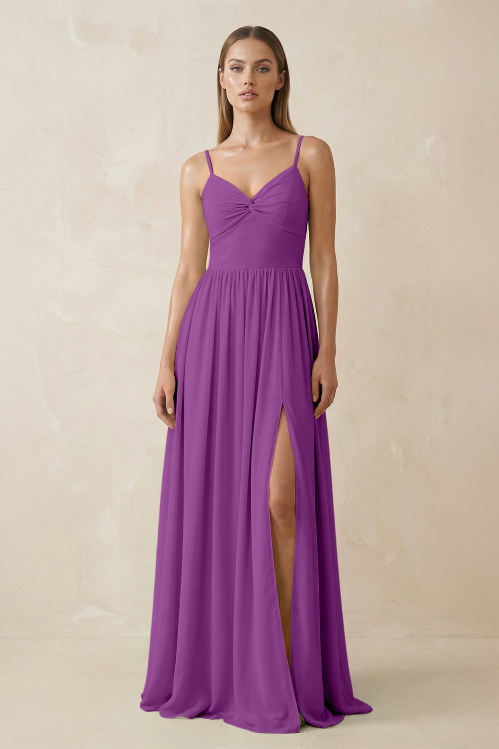 Spaghetti Strap Pleated A - Line Chiffon Bridesmaid Dress in Amethyst - SHE IS ME Bridesmaid Dresses
