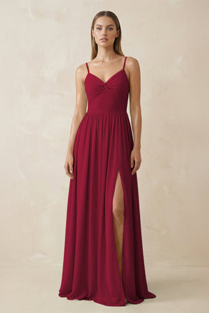 Spaghetti Strap Pleated A - Line Chiffon Bridesmaid Dress in Berry - SHE IS ME Bridesmaid Dresses
