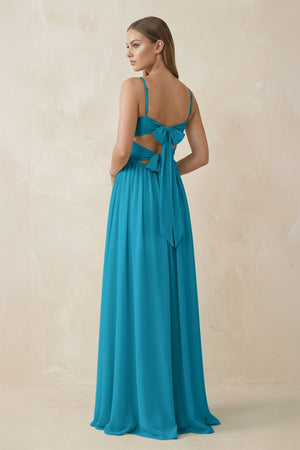 Spaghetti Strap Pleated A - Line Chiffon Bridesmaid Dress in Blue Jay - SHE IS ME Bridesmaid Dresses