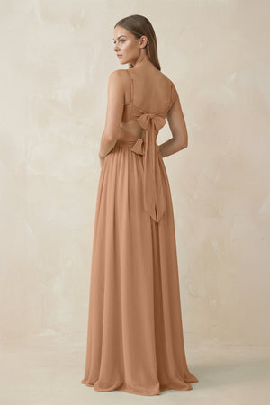 Spaghetti Strap Pleated A - Line Chiffon Bridesmaid Dress in Bronzer - SHE IS ME Bridesmaid Dresses