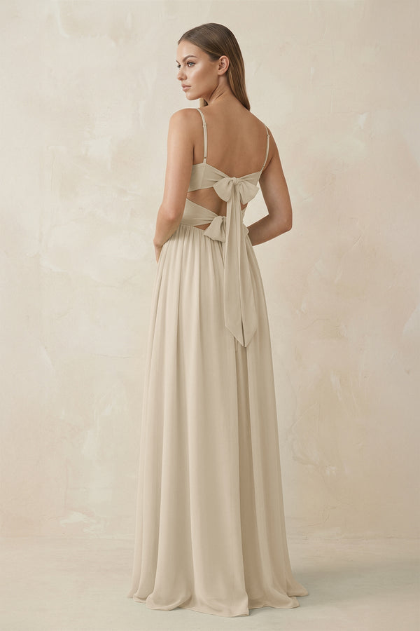 Spaghetti Strap Pleated A - Line Chiffon Bridesmaid Dress in Champagne - SHE IS ME Bridesmaid Dresses