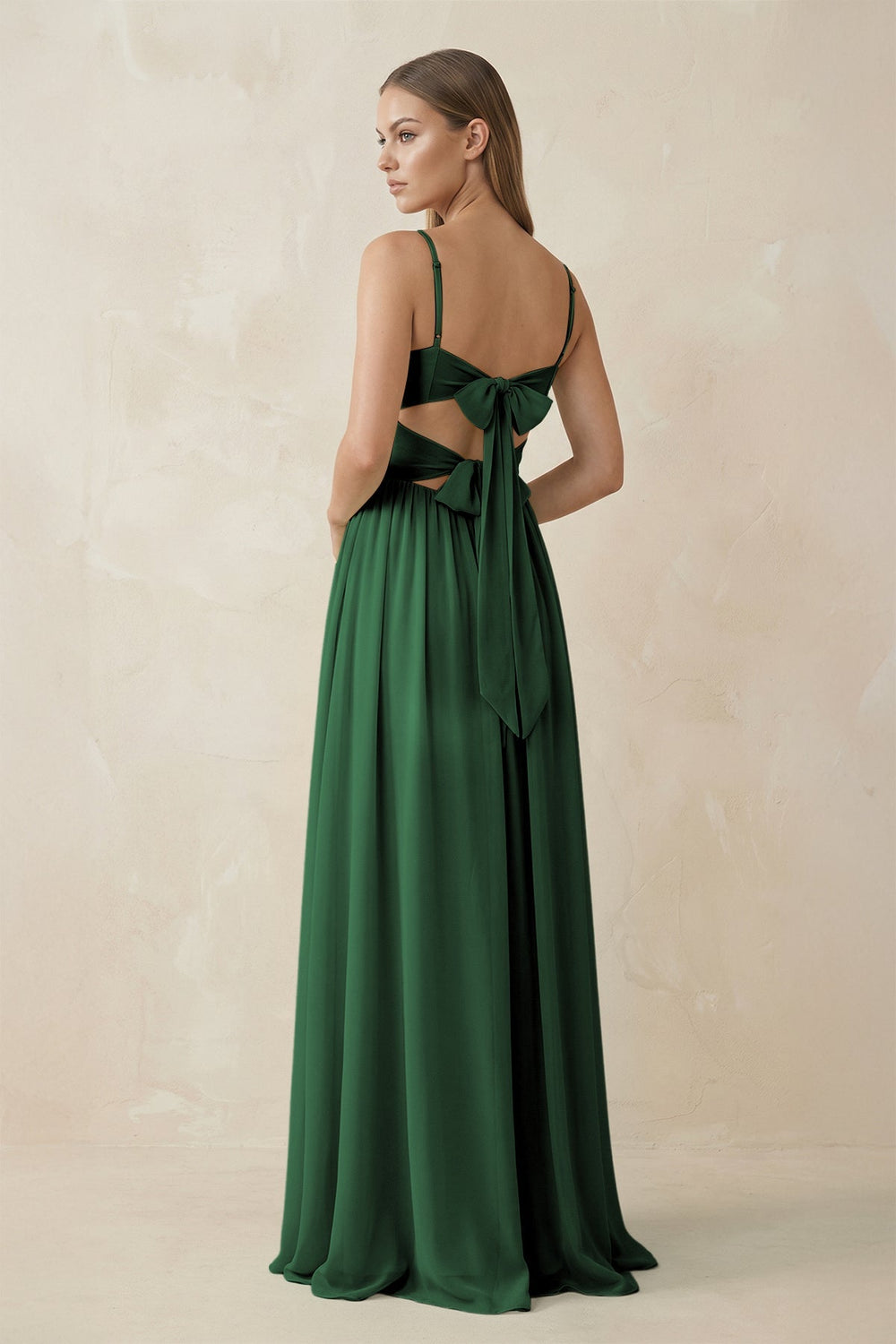 Spaghetti Strap Pleated A - Line Chiffon Bridesmaid Dress in Dark Green - SHE IS ME Bridesmaid Dresses