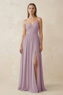 Spaghetti Strap Pleated A - Line Chiffon Bridesmaid Dress in Dusk - SHE IS ME Bridesmaid Dresses