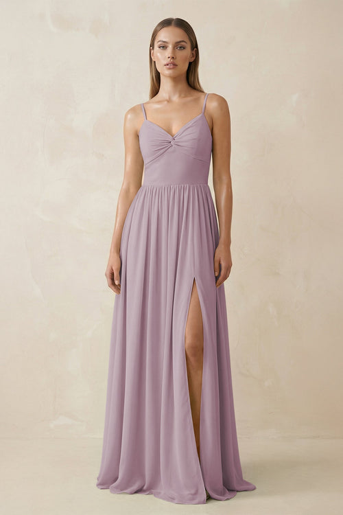 Spaghetti Strap Pleated A - Line Chiffon Bridesmaid Dress in Dusk - SHE IS ME Bridesmaid Dresses