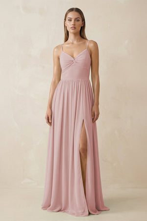 Spaghetti Strap Pleated A - Line Chiffon Bridesmaid Dress in Dusty Rose - SHE IS ME Bridesmaid Dresses