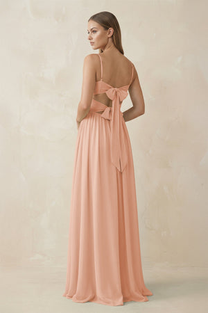 Spaghetti Strap Pleated A - Line Chiffon Bridesmaid Dress in English Rose - SHE IS ME Bridesmaid Dresses