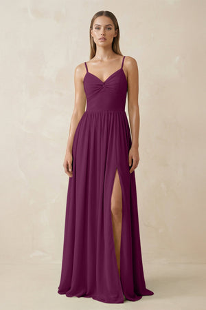 Spaghetti Strap Pleated A - Line Chiffon Bridesmaid Dress in Fig - SHE IS ME Bridesmaid Dresses