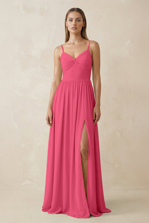 Spaghetti Strap Pleated A - Line Chiffon Bridesmaid Dress in Fuchsia - SHE IS ME Bridesmaid Dresses