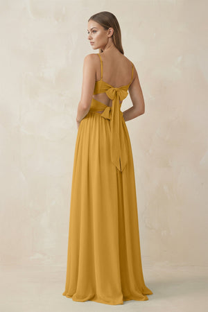 Spaghetti Strap Pleated A - Line Chiffon Bridesmaid Dress in Marigold - SHE IS ME Bridesmaid Dresses