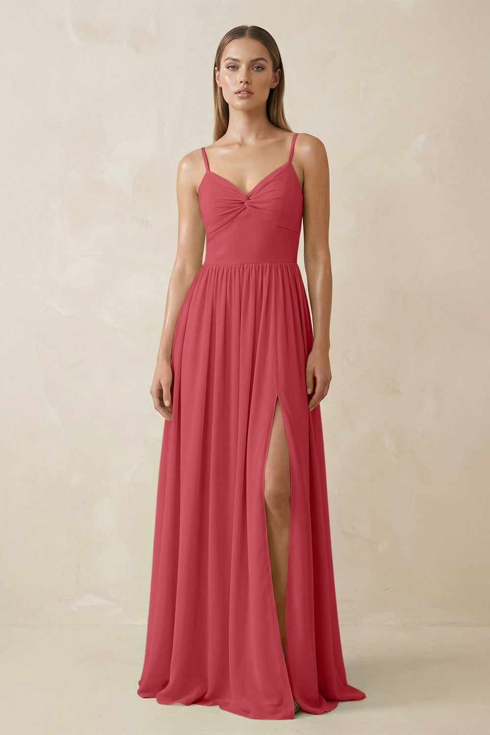 Spaghetti Strap Pleated A - Line Chiffon Bridesmaid Dress in Merlot - SHE IS ME Bridesmaid Dresses