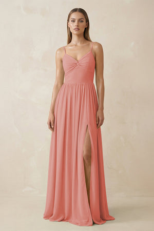 Spaghetti Strap Pleated A - Line Chiffon Bridesmaid Dress in Mulberry - SHE IS ME Bridesmaid Dresses
