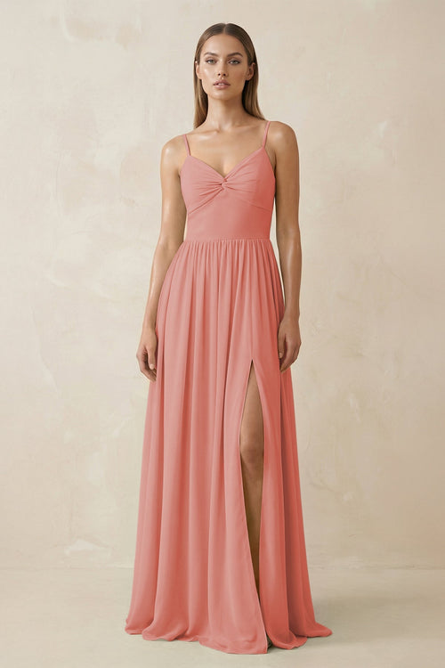 Spaghetti Strap Pleated A - Line Chiffon Bridesmaid Dress in Mulberry - SHE IS ME Bridesmaid Dresses