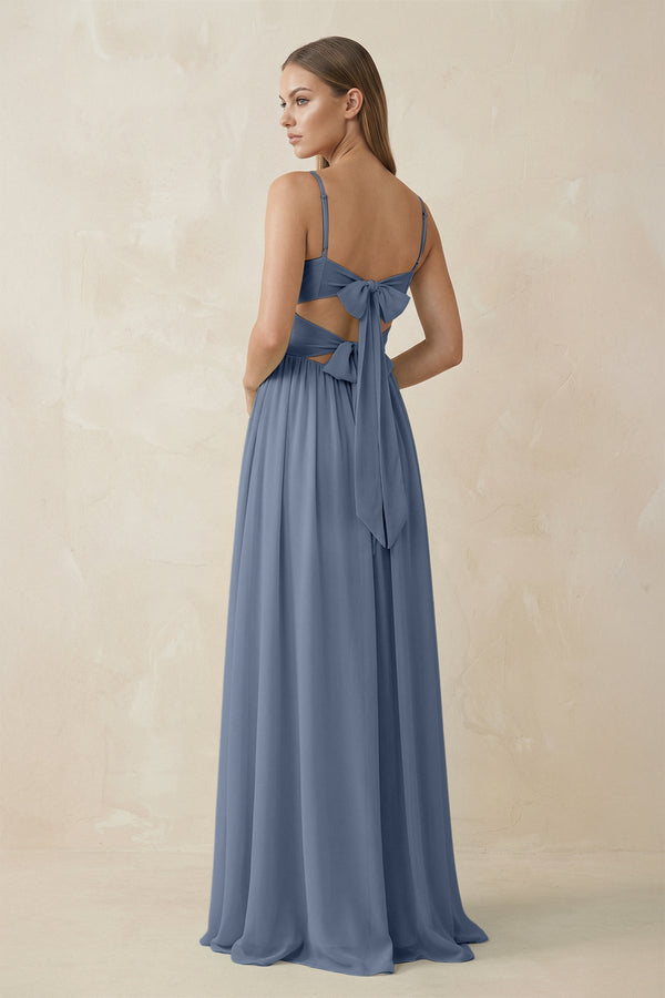 Spaghetti Strap Pleated A - Line Chiffon Bridesmaid Dress in Neptune - SHE IS ME Bridesmaid Dresses