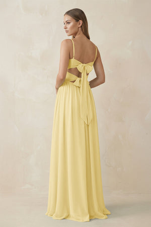 Spaghetti Strap Pleated A - Line Chiffon Bridesmaid Dress in Pastel Yellow - SHE IS ME Bridesmaid Dresses