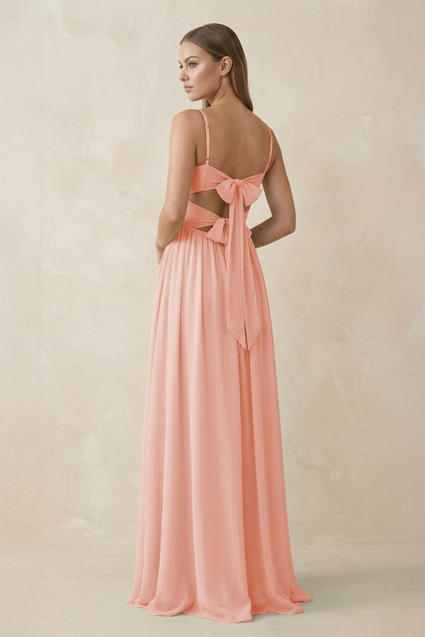 Spaghetti Strap Pleated A - Line Chiffon Bridesmaid Dress in Rose Petal - SHE IS ME Bridesmaid Dresses