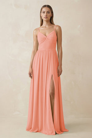 Spaghetti Strap Pleated A - Line Chiffon Bridesmaid Dress in Rosette - SHE IS ME Bridesmaid Dresses