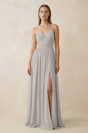 Spaghetti Strap Pleated A - Line Chiffon Bridesmaid Dress in Silver - SHE IS ME Bridesmaid Dresses