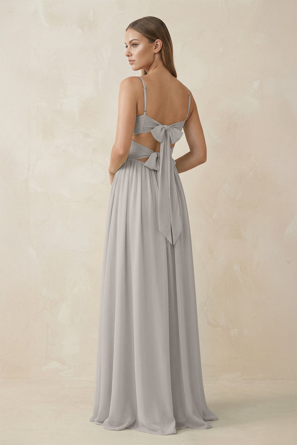 Spaghetti Strap Pleated A - Line Chiffon Bridesmaid Dress in Silver - SHE IS ME Bridesmaid Dresses