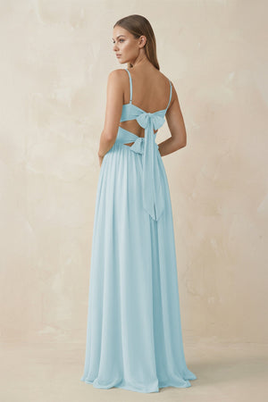 Spaghetti Strap Pleated A - Line Chiffon Bridesmaid Dress in Sky Blue - SHE IS ME Bridesmaid Dresses
