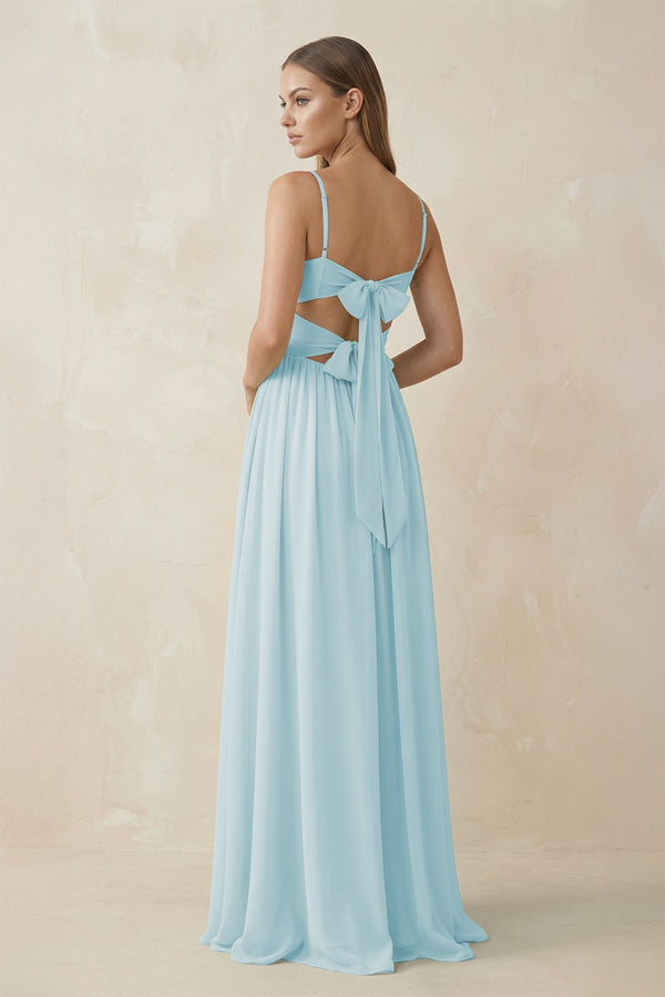 Spaghetti Strap Pleated A - Line Chiffon Bridesmaid Dress in Sky Blue - SHE IS ME Bridesmaid Dresses