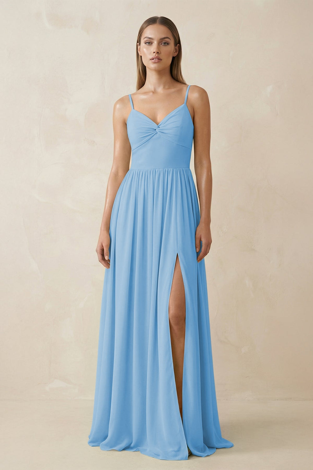 Spaghetti Strap Pleated A - Line Chiffon Bridesmaid Dress in Steel Blue - SHE IS ME Bridesmaid Dresses