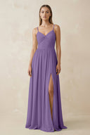 Spaghetti Strap Pleated A - Line Chiffon Bridesmaid Dress in Tahiti - SHE IS ME Bridesmaid Dresses