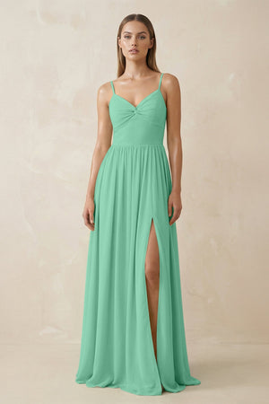 Spaghetti Strap Pleated A - Line Chiffon Bridesmaid Dress in Turquoise - SHE IS ME Bridesmaid Dresses