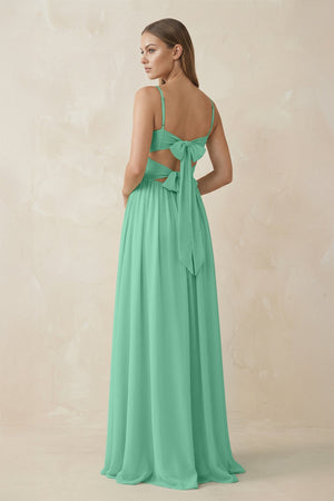 Spaghetti Strap Pleated A - Line Chiffon Bridesmaid Dress in Turquoise - SHE IS ME Bridesmaid Dresses