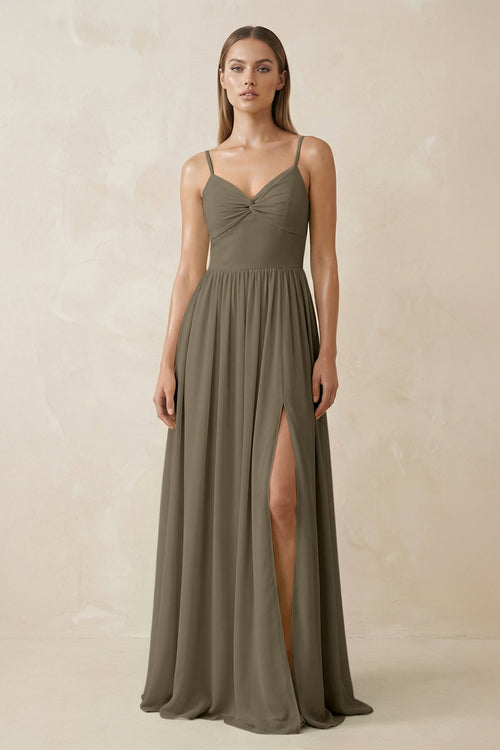 Spaghetti Strap Pleated A - Line Chiffon Bridesmaid Dress in Willow Green - SHE IS ME Bridesmaid Dresses