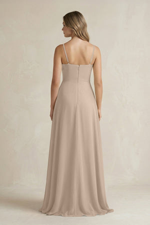 Spaghetti Strap Ruffled A - Line Chiffon Bridesmaid Dress in Almond - SHE IS ME Bridesmaid Dresses