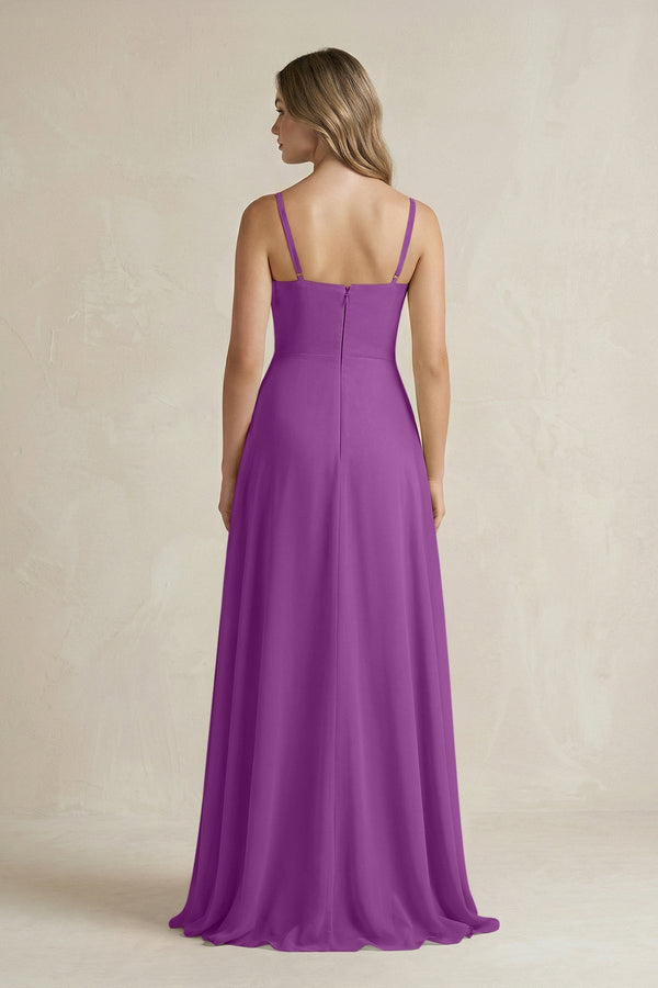 Spaghetti Strap Ruffled A - Line Chiffon Bridesmaid Dress in Amethyst - SHE IS ME Bridesmaid Dresses
