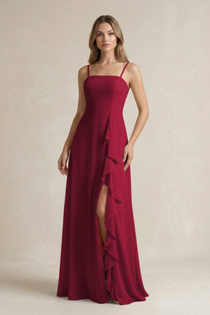 Spaghetti Strap Ruffled A - Line Chiffon Bridesmaid Dress in Berry - SHE IS ME Bridesmaid Dresses