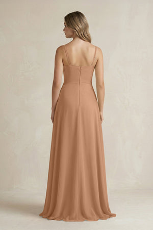 Spaghetti Strap Ruffled A - Line Chiffon Bridesmaid Dress in Bronzer - SHE IS ME Bridesmaid Dresses