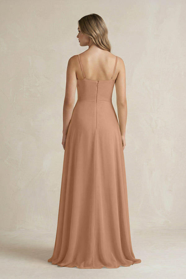Spaghetti Strap Ruffled A - Line Chiffon Bridesmaid Dress in Bronzer - SHE IS ME Bridesmaid Dresses