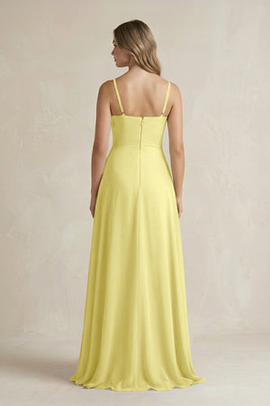 Spaghetti Strap Ruffled A - Line Chiffon Bridesmaid Dress in Buttercup - SHE IS ME Bridesmaid Dresses