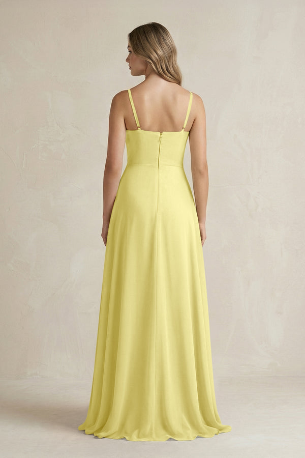 Spaghetti Strap Ruffled A - Line Chiffon Bridesmaid Dress in Buttercup - SHE IS ME Bridesmaid Dresses