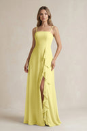 Spaghetti Strap Ruffled A - Line Chiffon Bridesmaid Dress in Buttercup - SHE IS ME Bridesmaid Dresses