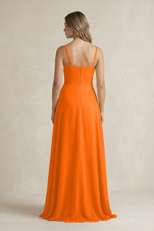 Spaghetti Strap Ruffled A - Line Chiffon Bridesmaid Dress in Cinnamon - SHE IS ME Bridesmaid Dresses